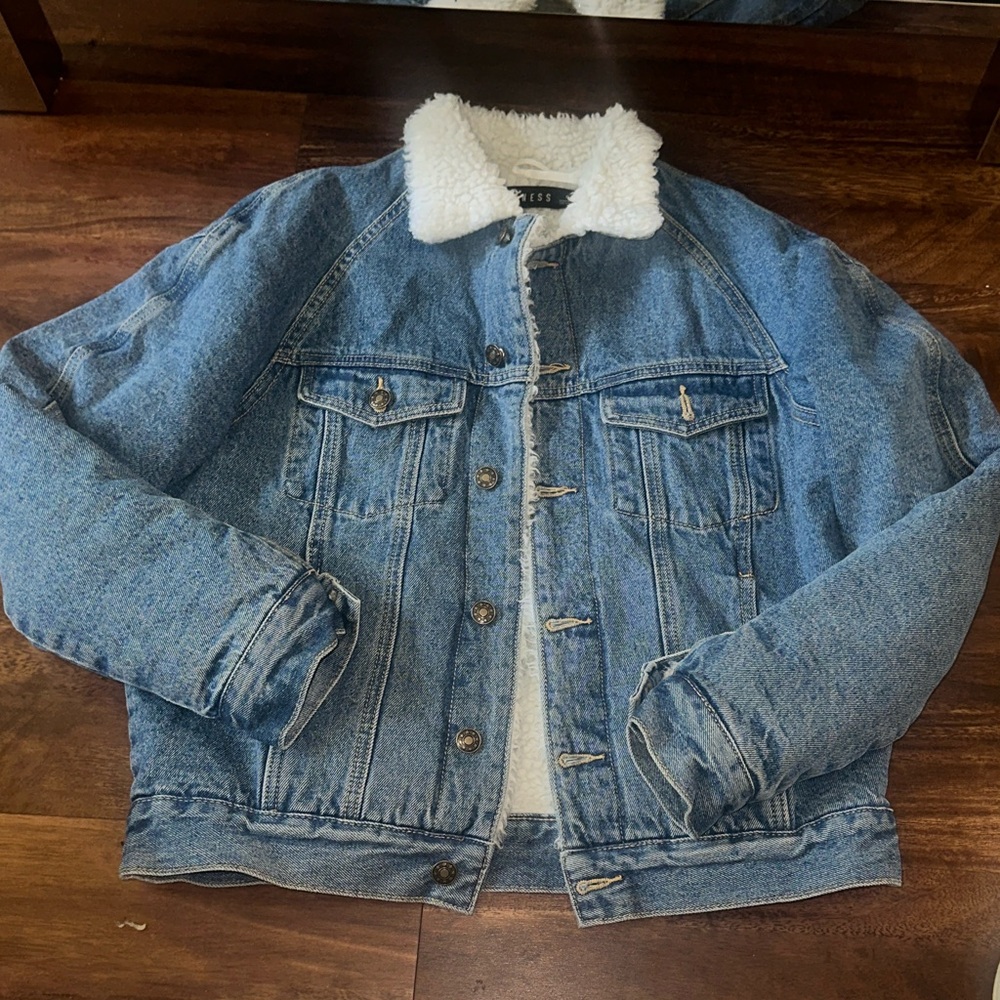 Lioness Classic Blue Denim Jacket with Sherpa Collar